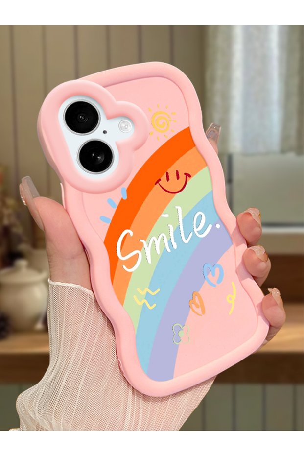 iPhone 17 Compatible Case Camera Protector Pink Silicone Couple Phone Case Rainbow Pattern