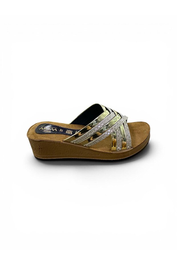 Women's Wedge Heel Patent Leather Glittery Slippers