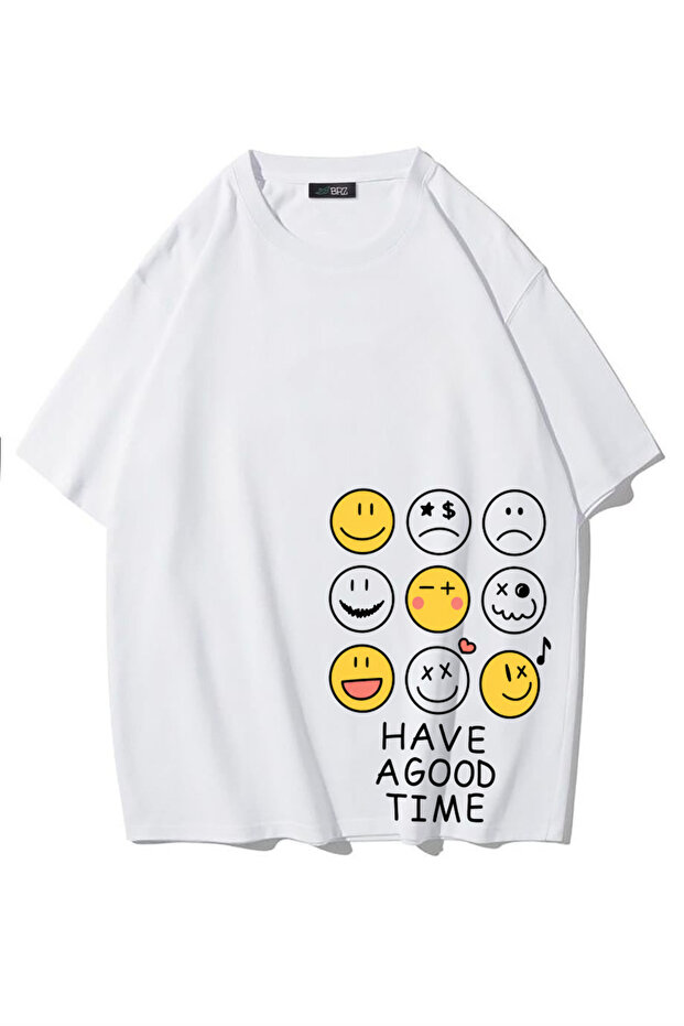تي شيرت للجنسين بمقاس كبير مطبوع عليه Have A Good Time من الجانب الأيسر (أبيض)
