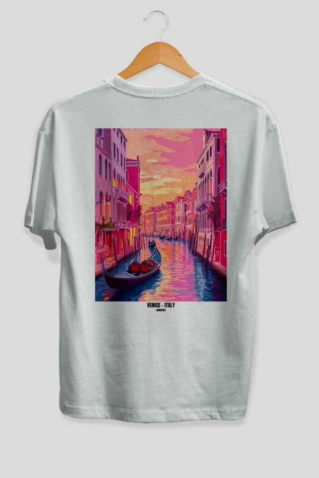 Venice Italy White Oversize Country City Back Printed Unisex T-Shirt 100% Cotton Premium