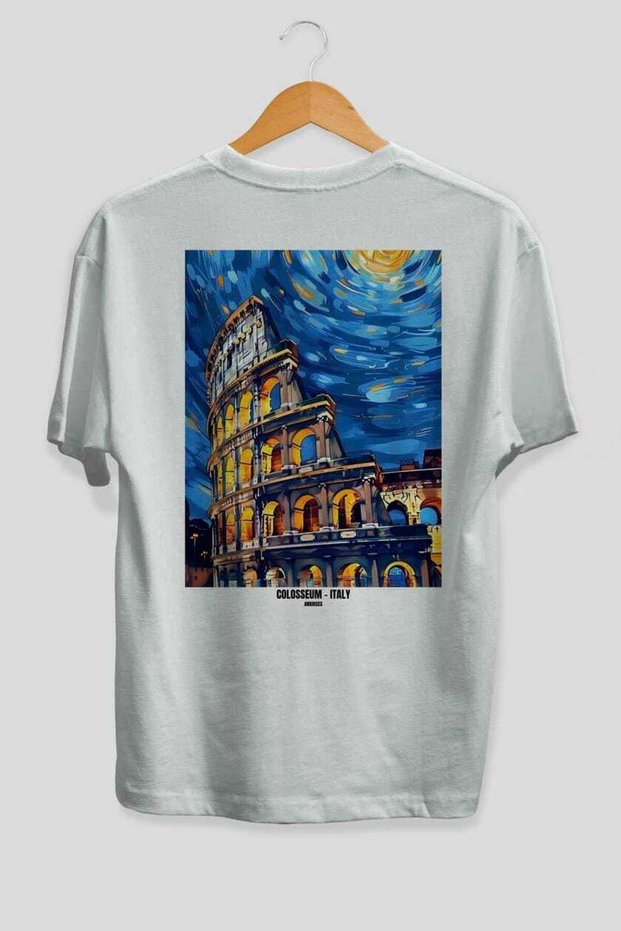 Colosseum Italy 2 White Oversize Country City Back Printed Unisex T-Shirt 100% Cotton Premium
