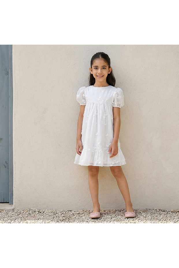 Round Neck Short Sleeve Dress with Embroidery