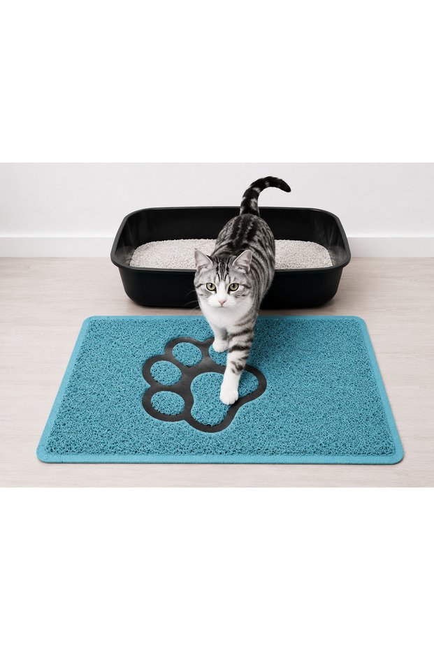 Blue Cat Litter Mat Double Layer Non-Slip Base Easy to Clean Litter Collecting Cat Litter Mat