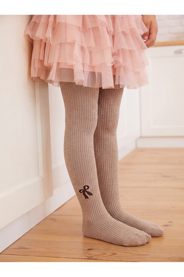 Thick Bowknot Milk Coffee Color Girls' Socks 9-10 Years Old