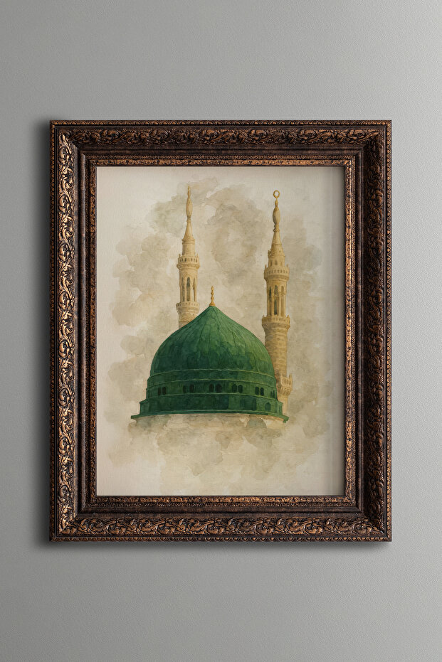 Green Dome of the Prophet's Mosque - Vintage Patterned Painting - Thick Model