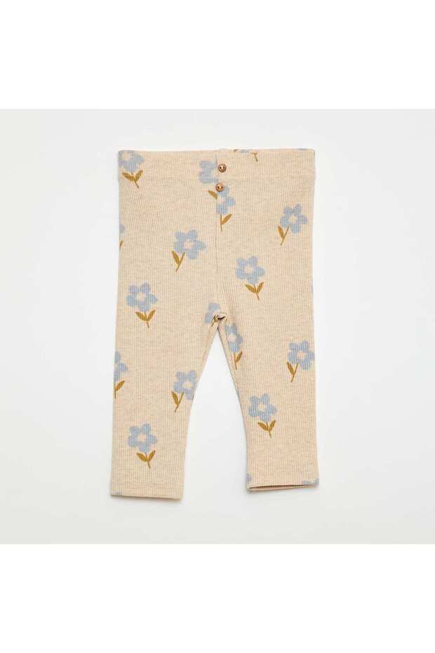 Long Patterned Ribbed Leggings BEIGE