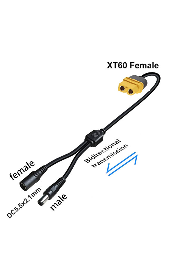 XT60 Female - 2xDC 3-in-1 XT60 to Two DC5521 Connector Convert Cable,Male Female XT60 Extension Adap