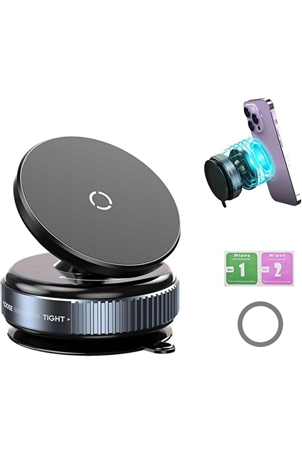 360 Adjustable Vacuum Suction Cup Magnetic Car Phone Holder, Compatible with Mag-Safe car mount,
