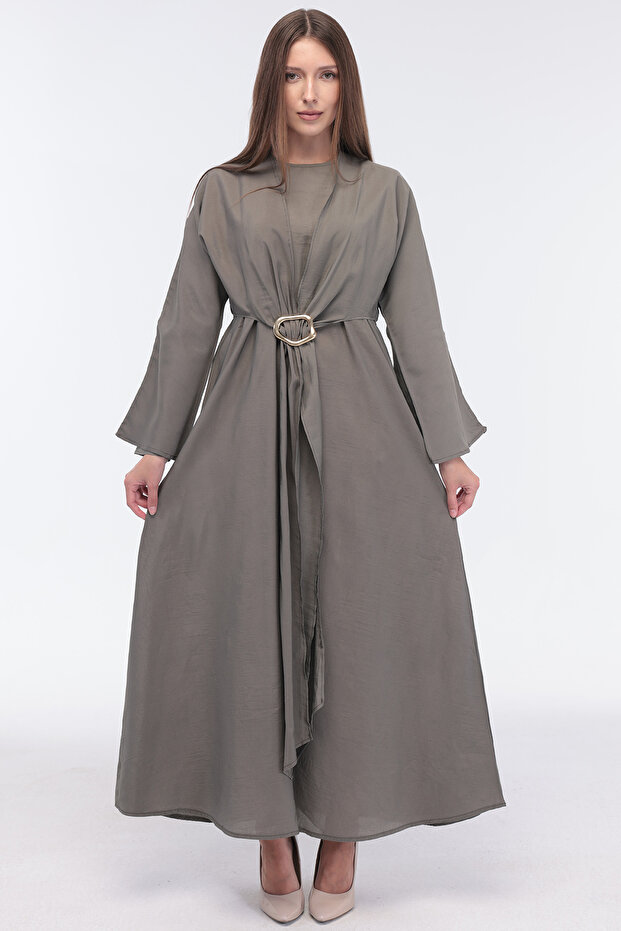 Bolerosu Buckle Decorated Glossy Dress