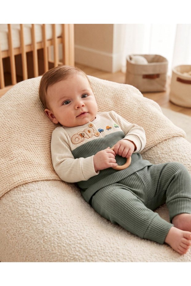 100% Cotton 0-3-6-9-12 Months Baby Boy Car Printed Thin Seasonal 2-Piece Top and Bottom Baby Set