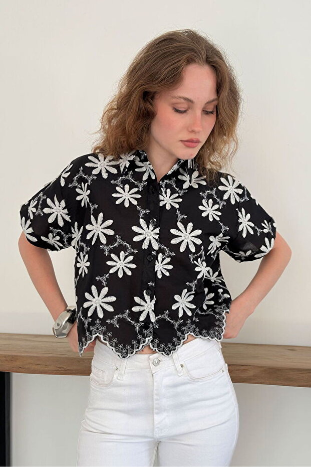 Embroidered Shirt - Black | D2858