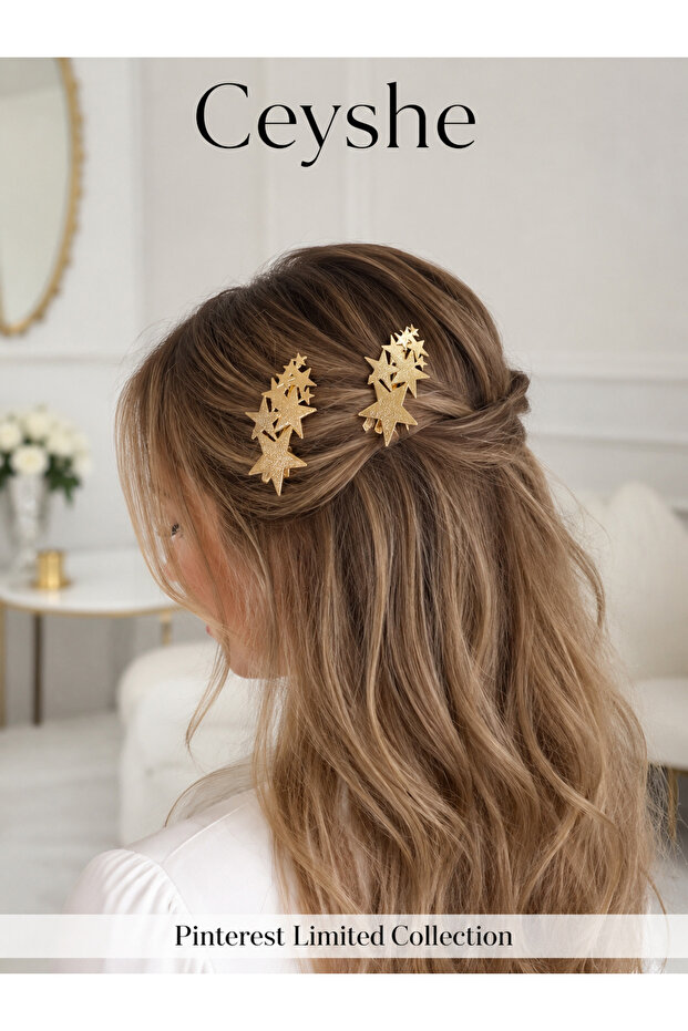 Pinterest 2-Piece Shiny Gold Stars Imported Gold Plated Starry Thick 1. Quality Metal Snap Hair Clip