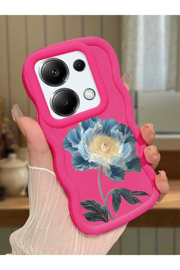 Poco M6 Pro 4g Compatible Case Camera Protector Red Silicone Couple Phone Case Floral Pattern