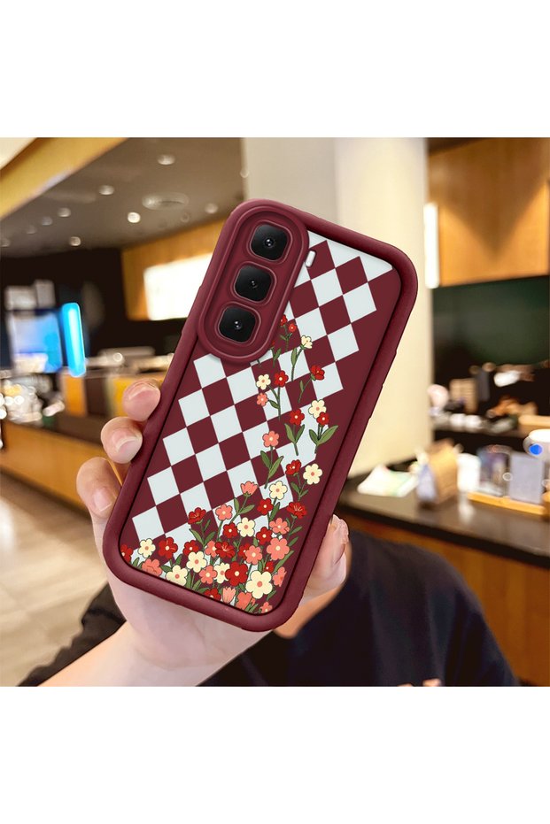 Infinix Hot 60 Compatible Case Camera Protector Claret Red Silicone Couple Phone Case Floral Pattern