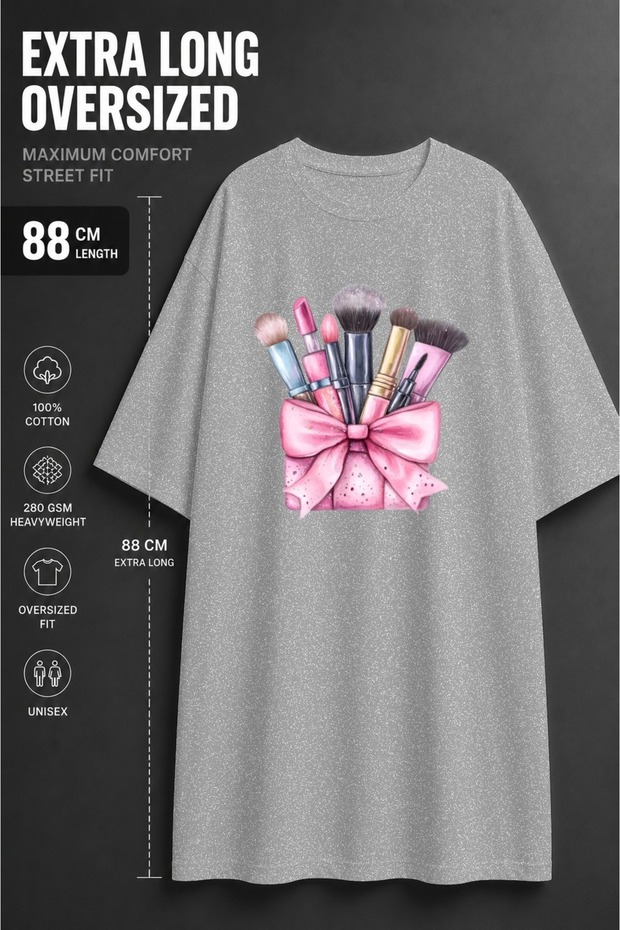 Women's Extra Long Oversized Makeup Printed Tunic T-Shirt