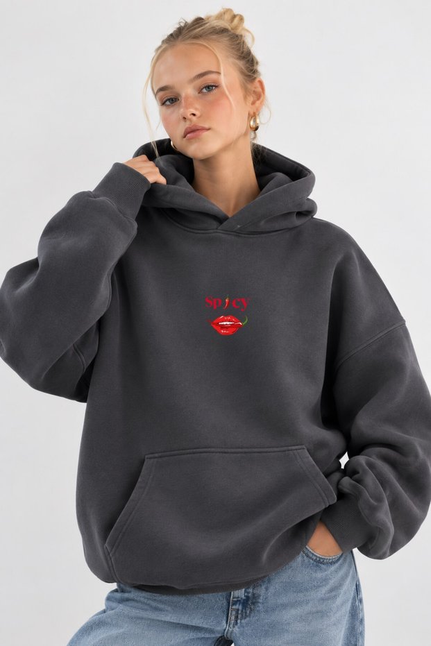 Women's Oversize Sweatshirt Hoodie Spicy Mood Smoked – Hooded, 3 Thread Fleece, Kangaroo Pocket