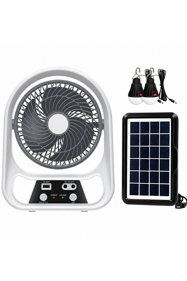 8-Inch Rechargeable Solar-Powered Fan with LED Light