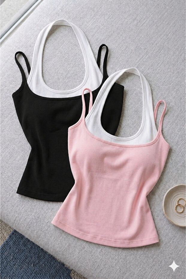 Pack of 2 Women's Halter Neck Double Color Soft Blouse Undershirt