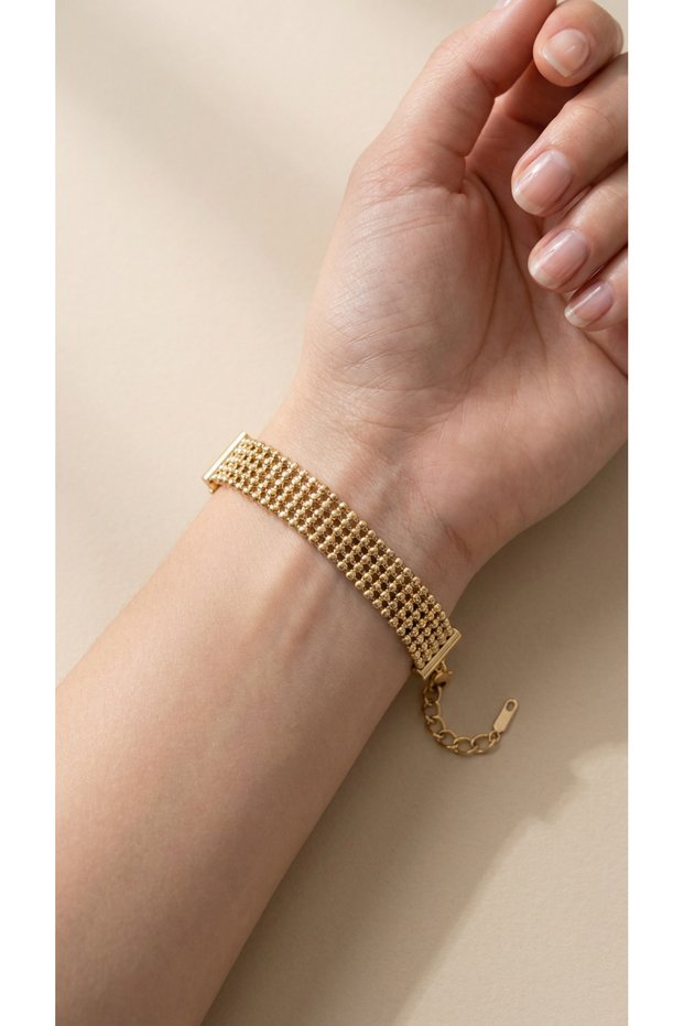 Women's Gold Color Multi-Row Braided Chain Bracelet – Adjustable Stainless Steel
