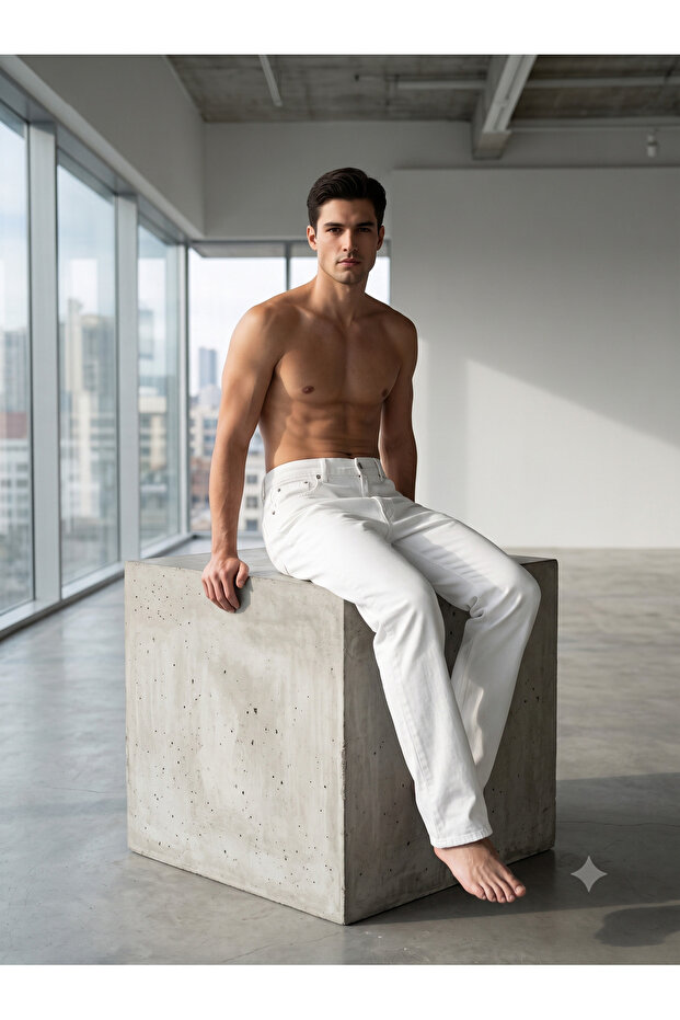 Men's Straight Fit Optic White Utility Jeans