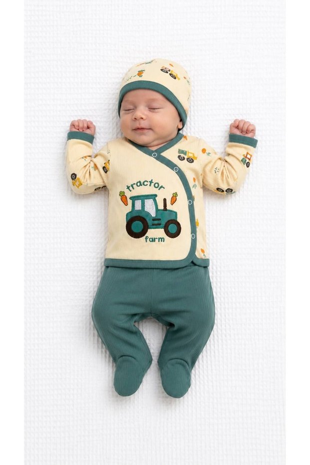 Cotton Newborn Baby 3-Piece Hospital Discharge Set 0-3 Months Seasonal Bodysuit Set with Hat and Booties