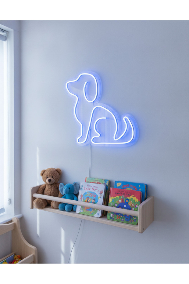 Köpek Figürlü LED Neon Duvar Tablosu | Mavi Aydınlatmalı Modern Dekor | Çocuk Odası - 2