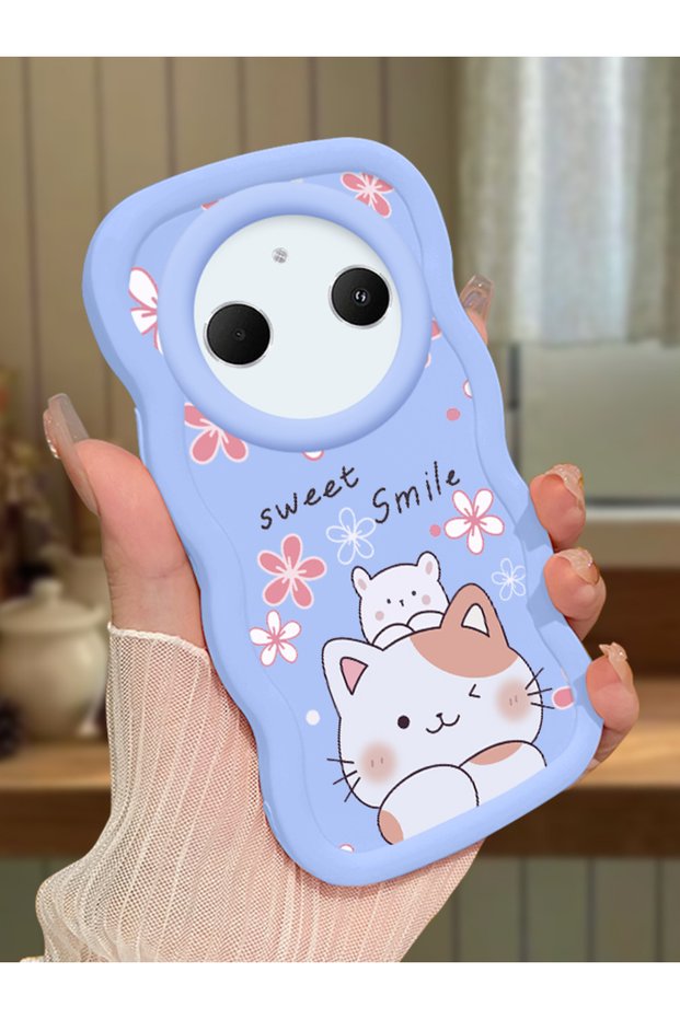 حافظة متوافقة مع هاتف Redmi A3 Pro، حافظة حماية للكاميرا من السيليكون الأزرق، حافظة هاتف بنمط قطة
