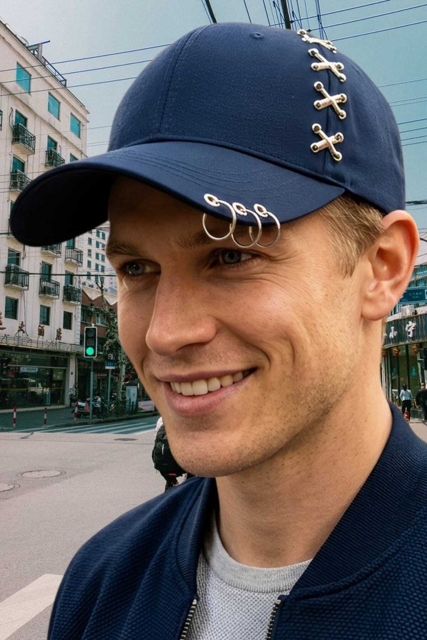 Men's Piercing Ring Cross Metal Detailed Special Design Baseball Cap Streetwear Hat