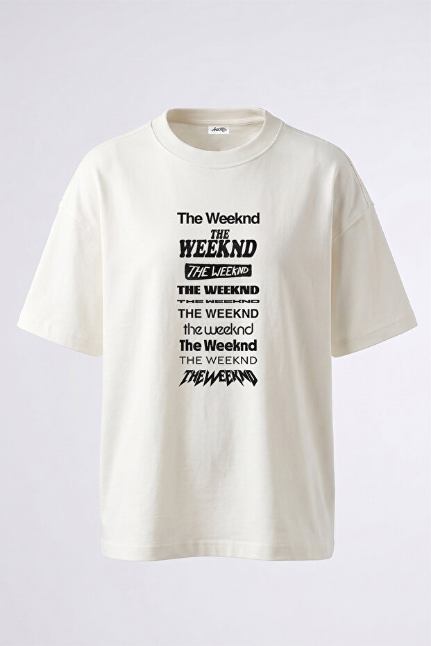 تي شيرت أبيض كبير الحجم مطبوع بتصميم The Weeknd_50
