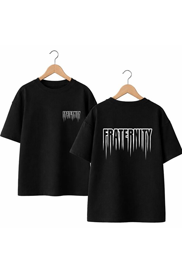 Fraternity Back and Front Chest Printed 100% Cotton Oversize Loose Regular Fit Crew Neck T-Shirt