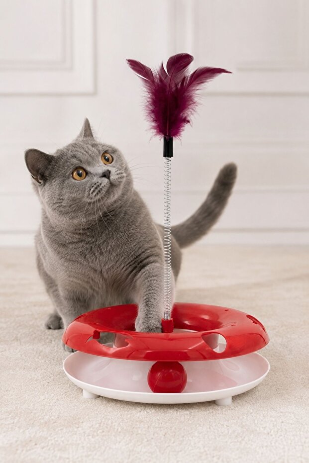 Cat Toy Interactive Moving Ball Furry Spring-Loaded Intelligence Toy for Kitten Adult Cats