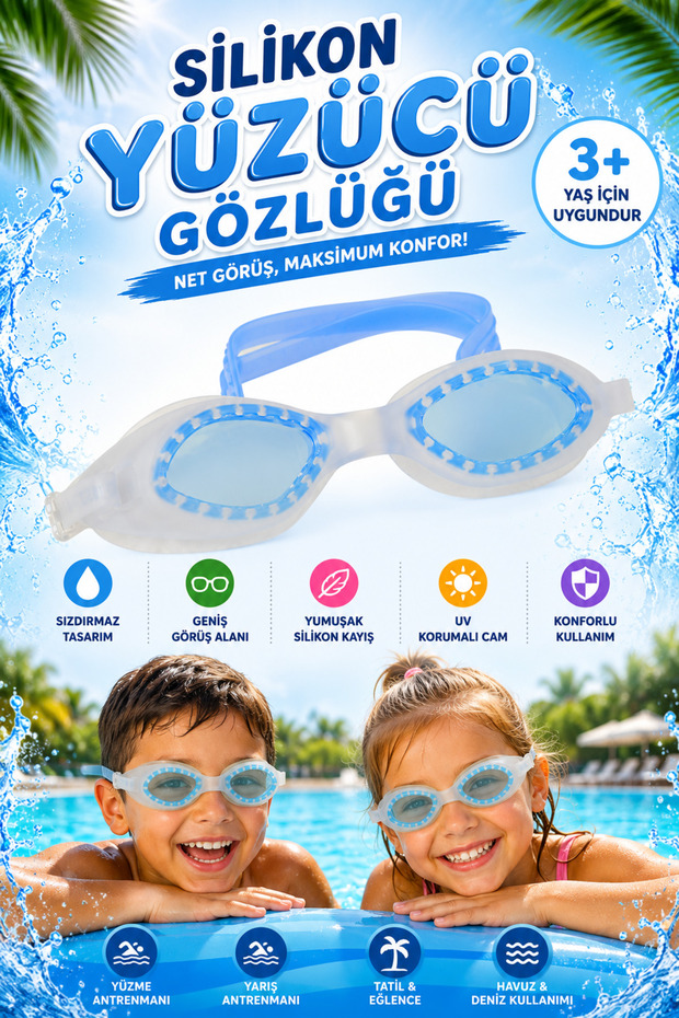 Silicone Children's Swimming Goggles – Blue