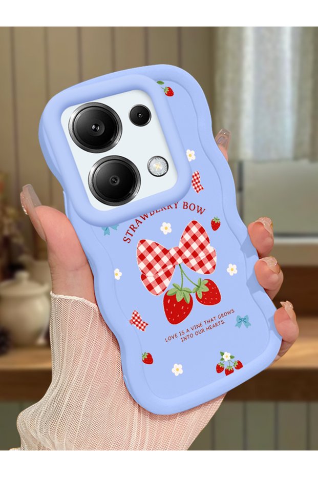 Poco M6 Pro 4g Compatible Case Camera Protector Blue Silicone Couple Phone Case Strawberry Pattern