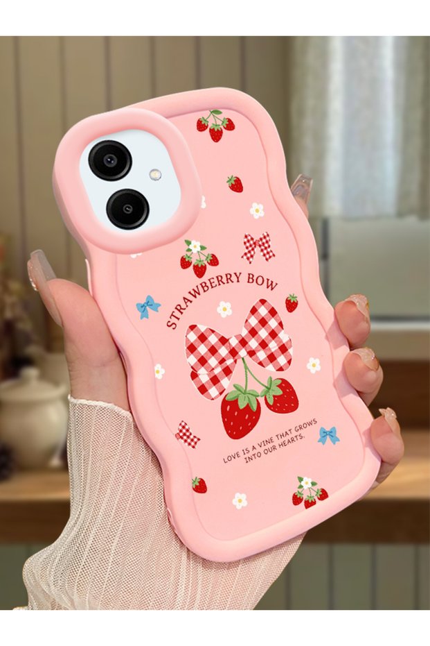 Samsung Galaxy A06 Compatible Case Camera Protector Pink Silicone Couple Phone Case Strawberry Pattern