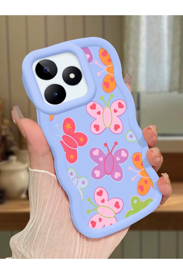 Realme C51 Compatible Case Camera Protector Blue Silicone Couple Phone Case Butterfly Pattern