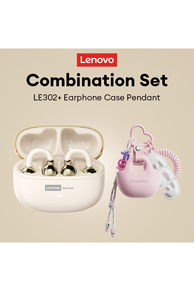 Lenovo Beige Set B Choice Lenovo LE302 Ear Clip Earbuds with Accessories Wireless Bluetooth 6.0 Spor