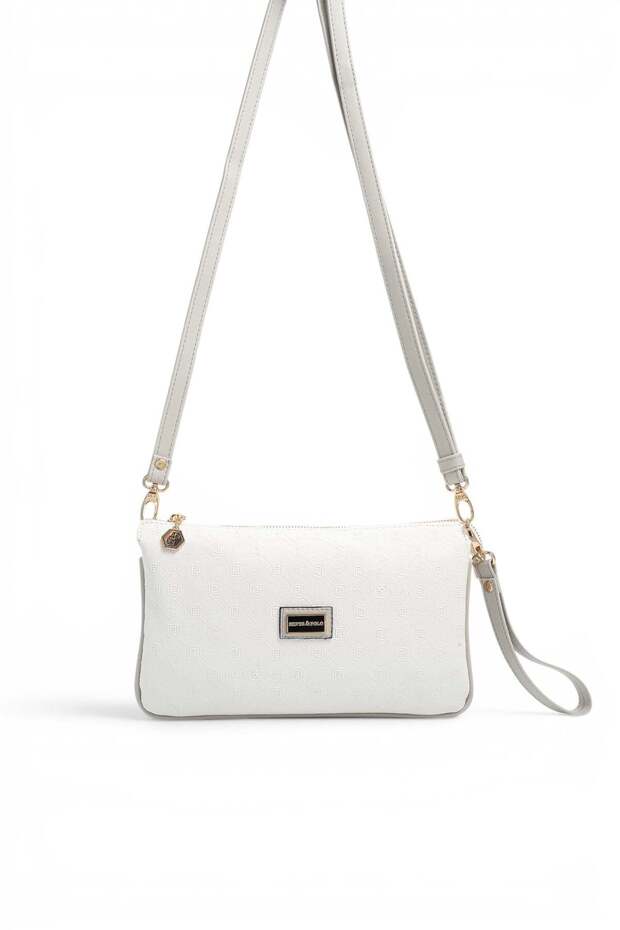 White - Women's Crossbody Bag with Gray Logo Sp1291