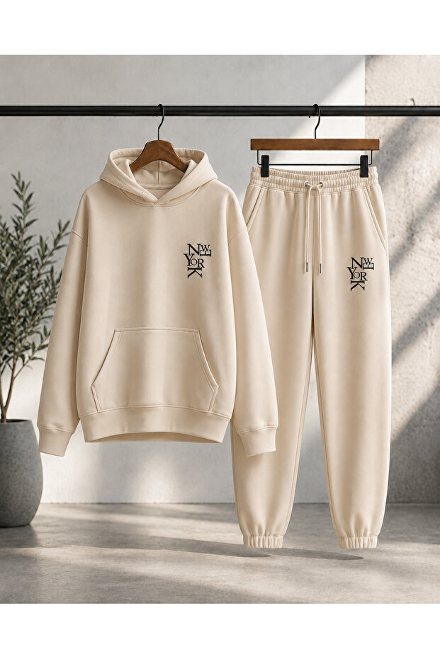 Unisex Minimal New York Print Winter Top and Bottom Tracksuit Set