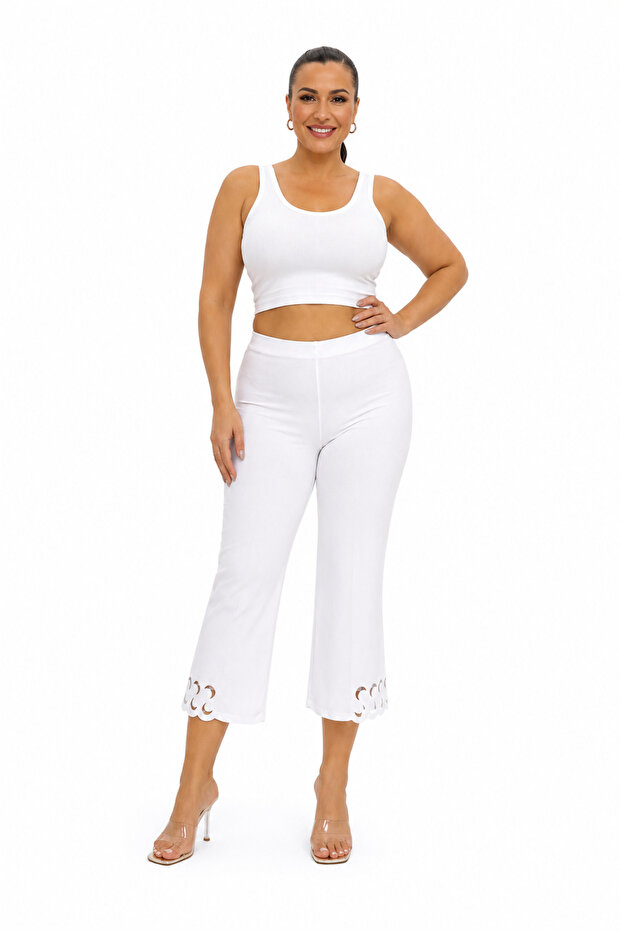 Plus Size Elastic Waist Lycra Tube Leg Embroidery Detailed Thin Viscose Women's Leggings