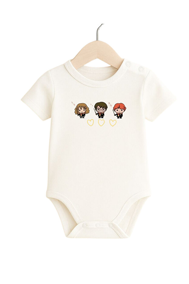 100% Cotton Unisex Baby Bodysuit Cute Sorcerer Themed Printed Short Sleeve Snap Fastener Bodysuit