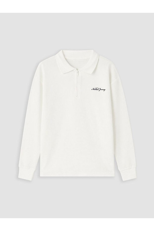 Lcw Kids White Polo Collar Embroidered Boys' T-Shirt