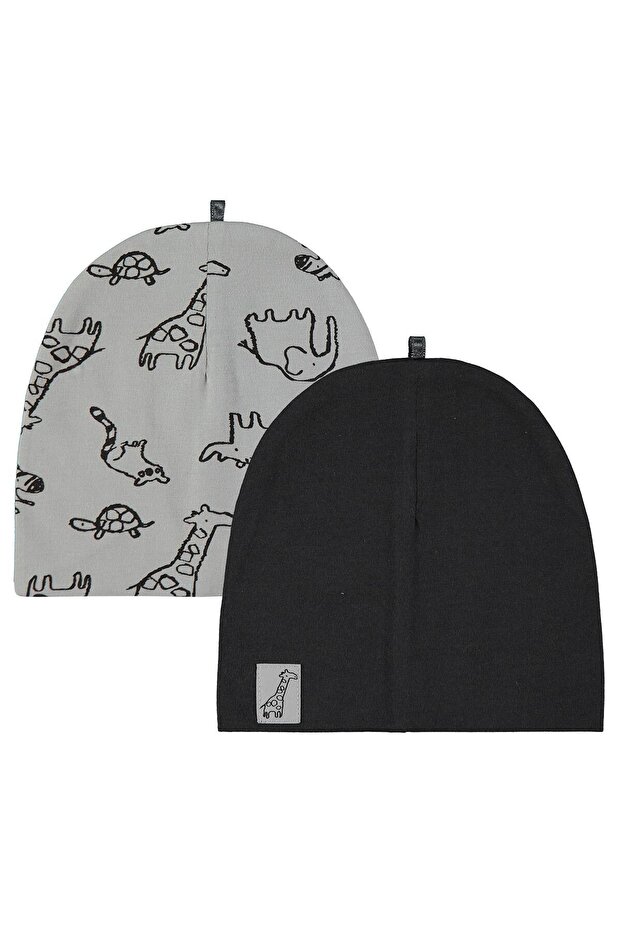 Animal Printed 2-Piece Baby Hat and Beanie Sets - Beige