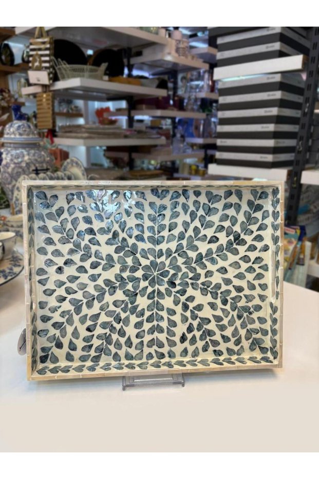 MAVİ SEDEFLİ DİKDÖRTGEN TEPSİ 40X30CM