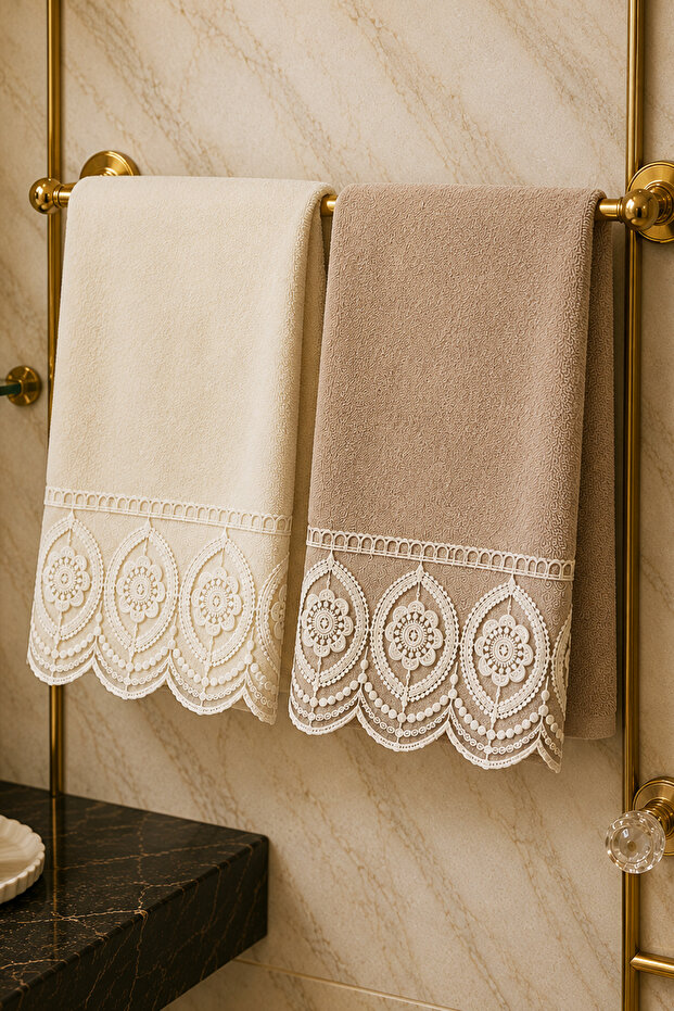 Nazenin Laced Cotton Dowry Hand Towel Set of 2 50X90 cm