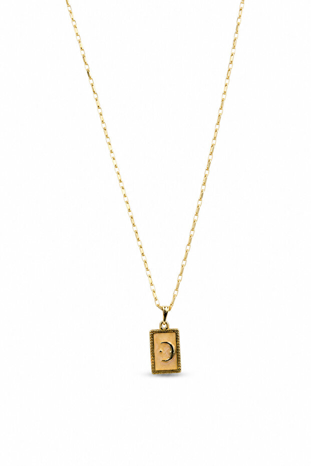Yellow Color Moon and Star Motif Rectangular End Thin Chain Necklace