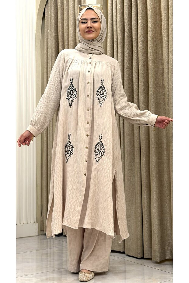 100% Cotton Muslin Fabric as Light as Feather Breathable Natural and Soft Islamic Clothing Two-Piece Set