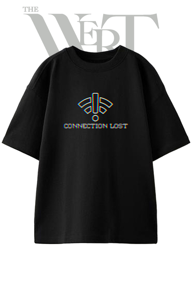 تي شيرت أسود كبير الحجم مطبوع عليه تصميم Connection Lost للجنسين