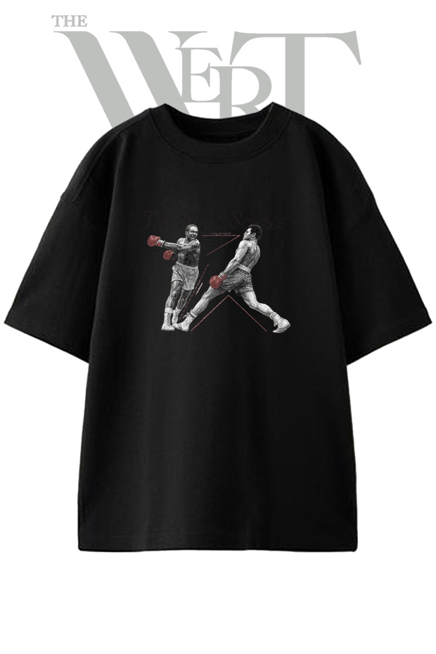 Ali Frazier Boxing Design Printed Unisex Black Oversize T-Shirt