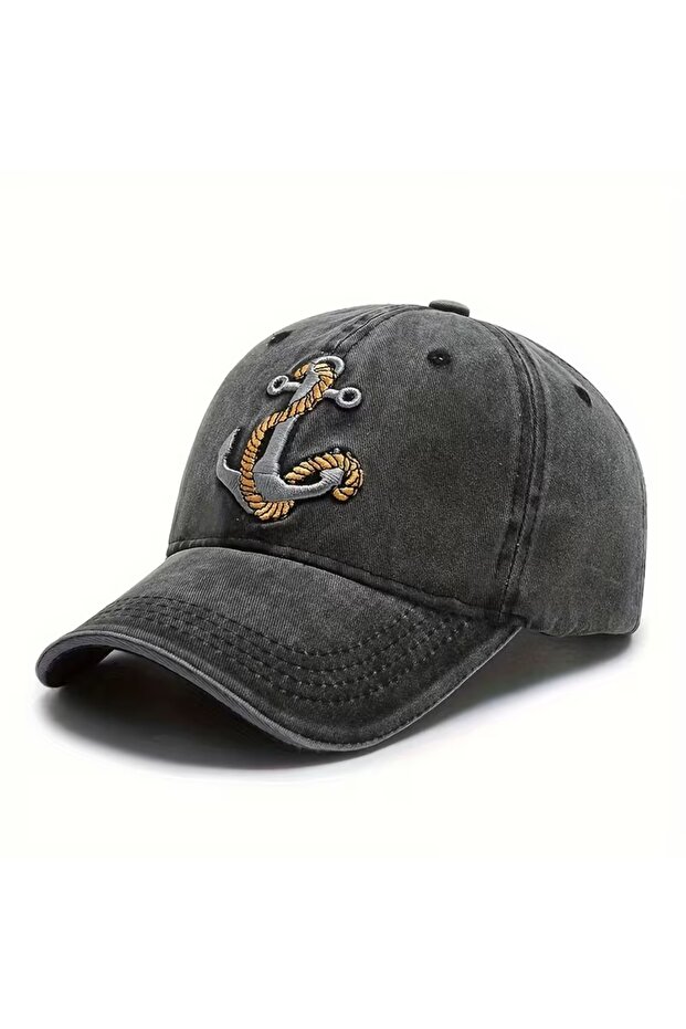 Men's Women's Retro Hat Washed Denim Look Anchor Detailed Sun Protection Casual Hat