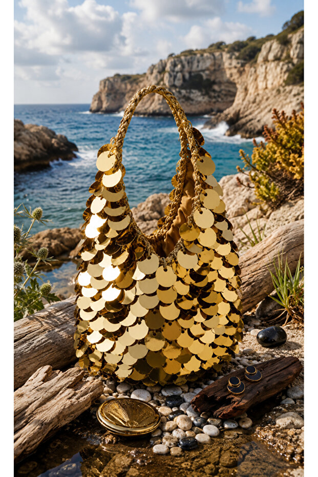 Handmade Sequined Evening Dress Clutch Bag - Golden Sparkle Collection